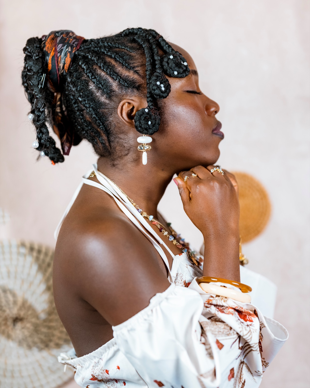 Side profile braids and jewelry