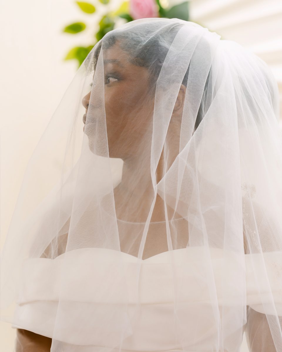 Bride in profile beneath her veil